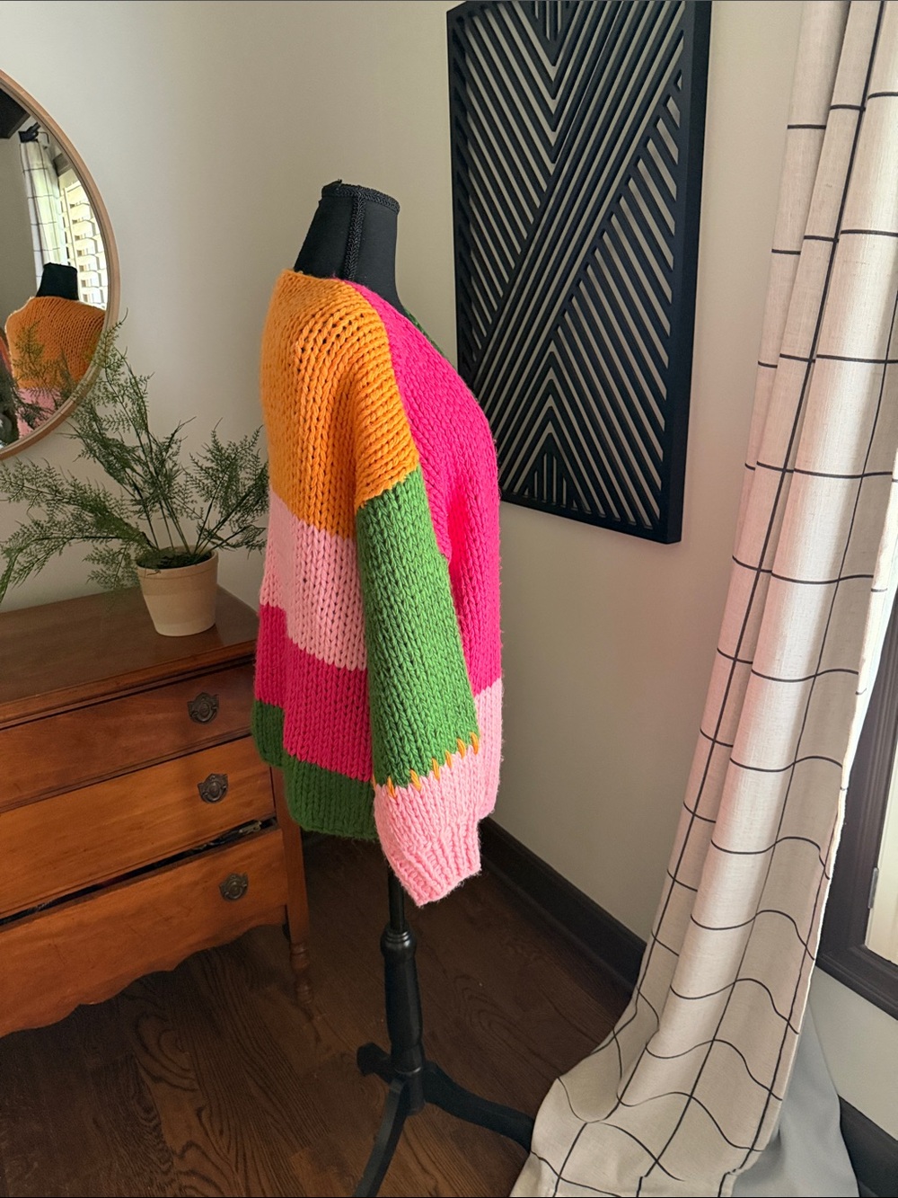 POL Multicolor block chunky knit cardigan large - Picture 3 of 13